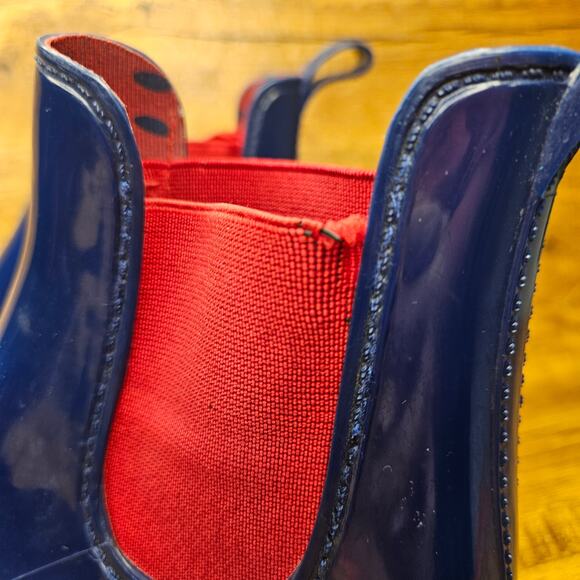 Lauren Ralph Lauren Navy Red Waterproof Rubber Water bootie Rainboot sz 6 - Picture 8 of 10
